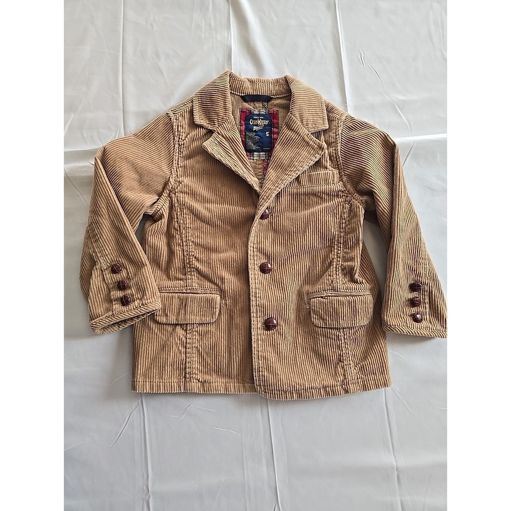 Vintage OshKosh B'gosh Boys Corduroy Blazer Jacket Tan Size 5 Brown Preppy Coat